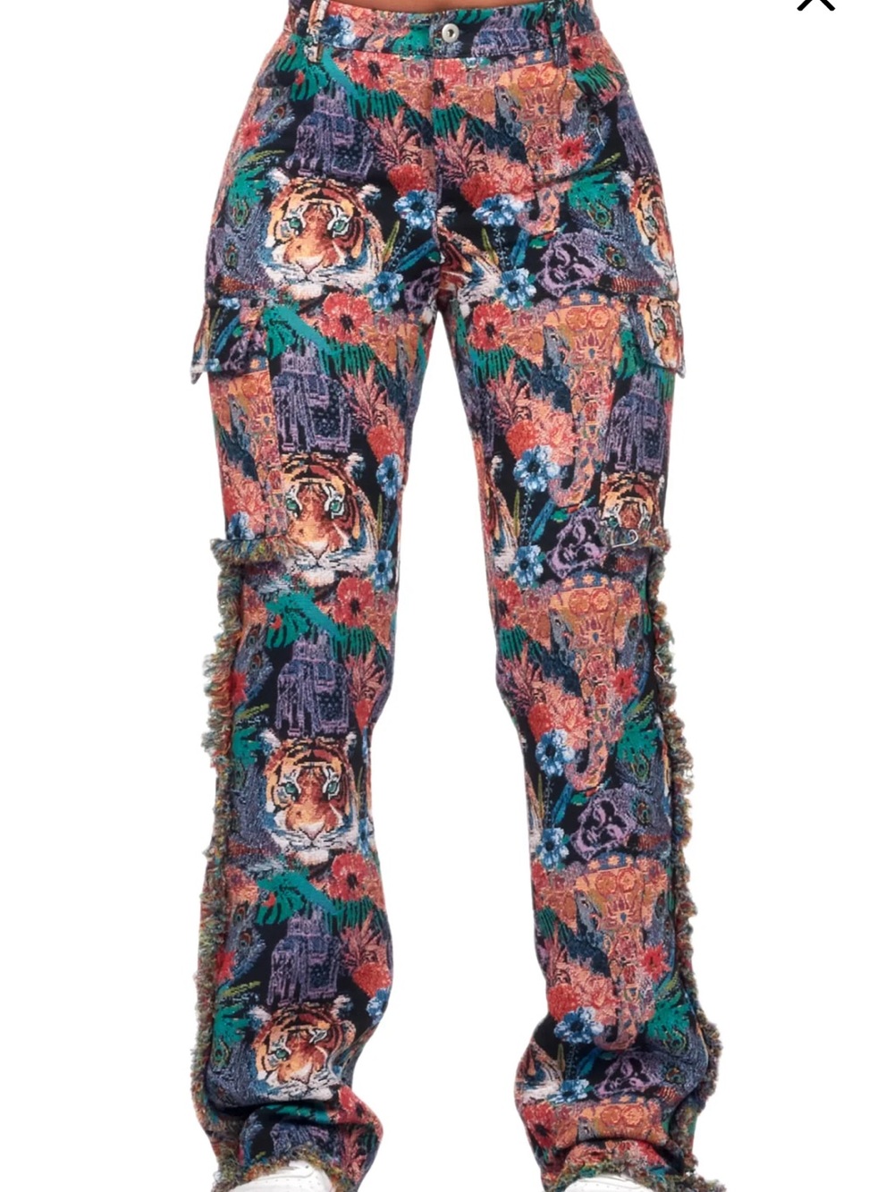 Tiger & Floral Wide-Leg Cargo Pants in Multi-Color - Picture 7 of 7